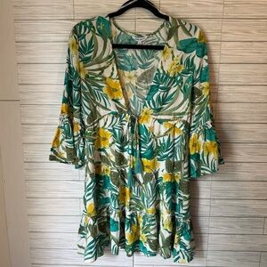 Blue Island Tropical Leaf Print Dress